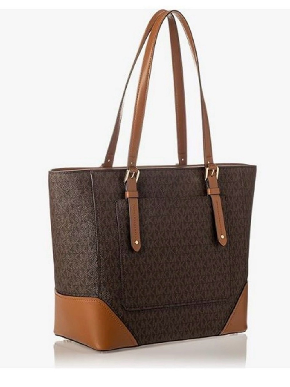 NWT - Michael Kors Brown Logo-Print Tote with Tan Leather Trim - Picture 2 of 6